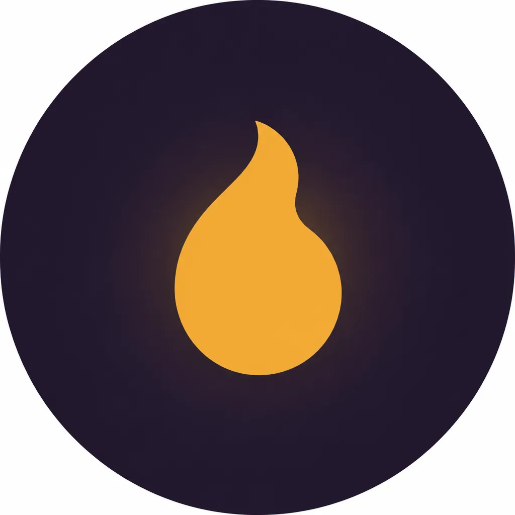Ember circular app icon: gold flame mark on a deep plum-ink circle