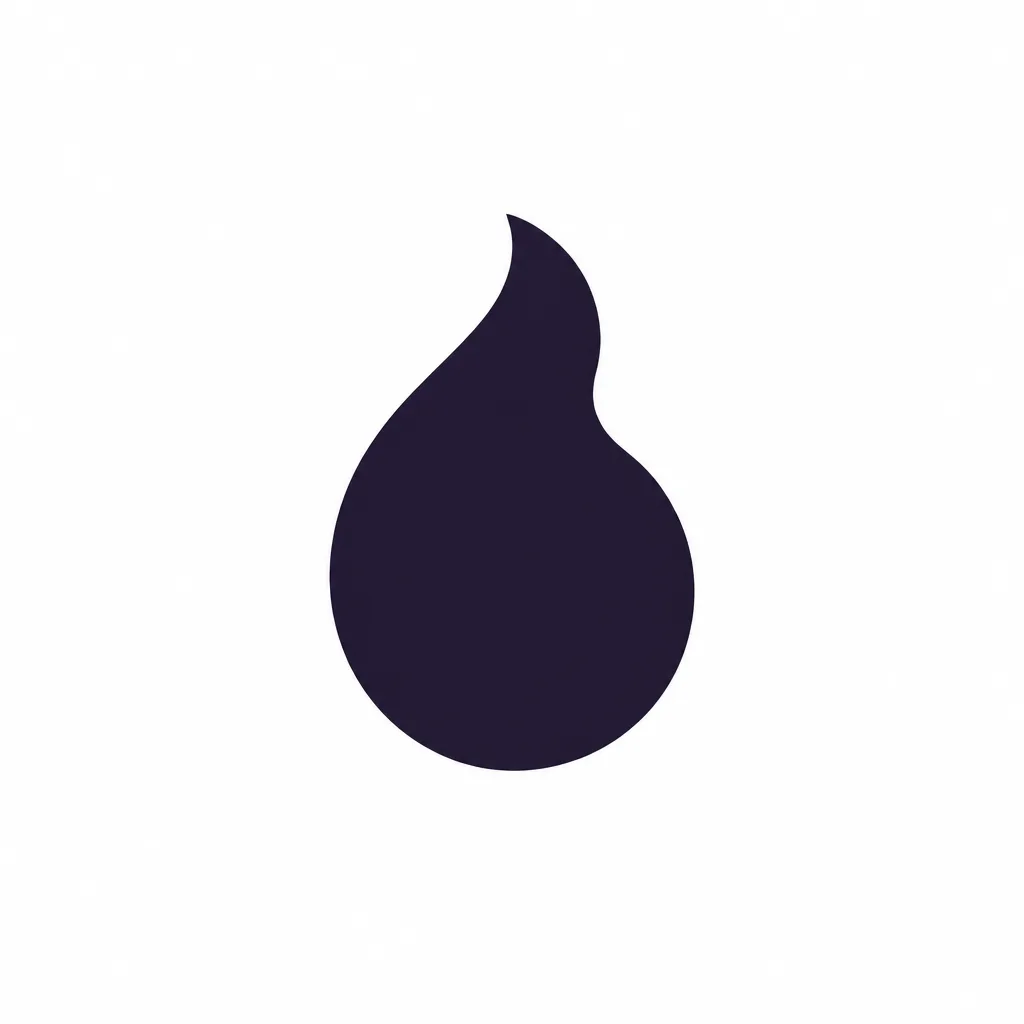 Ember one-colour stamp: flat plum flame silhouette on white